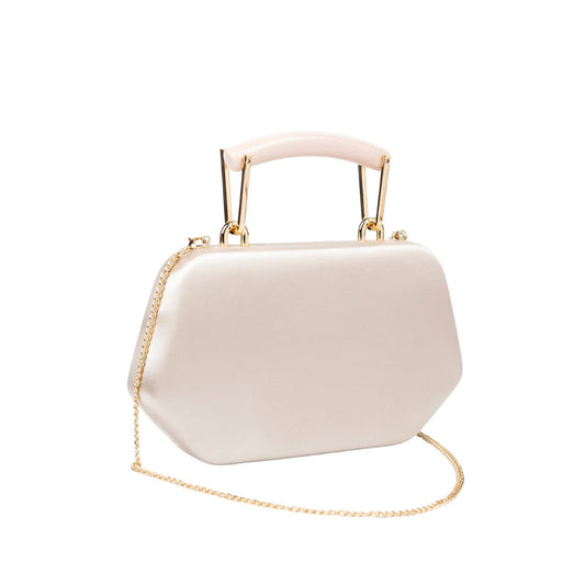 Elegant White Satin Top Handle Clutch