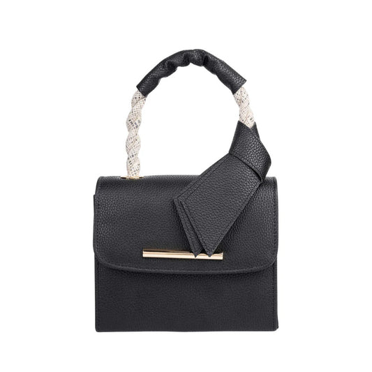 Chic Black Structured Top Handle Handbag