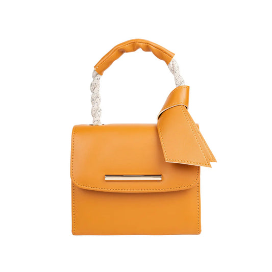 Chic Yellow Structured Top Handle Handbag
