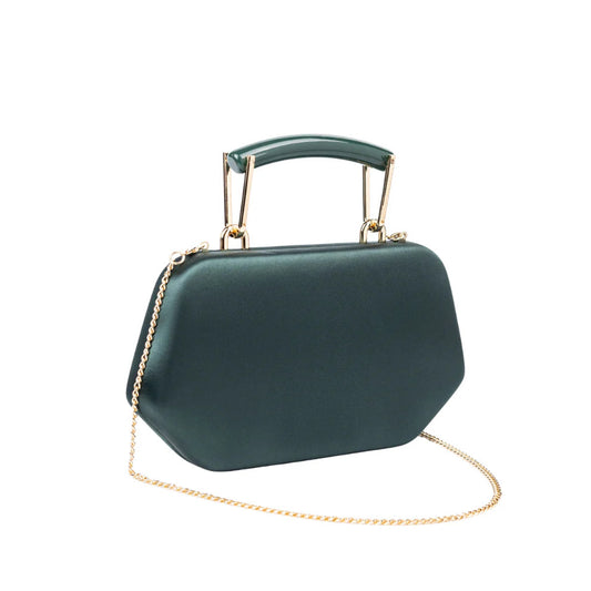 Elegant Green Satin Top Handle Clutch