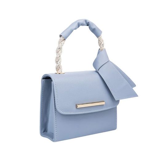 Chic Blue Structured Top Handle Handbag